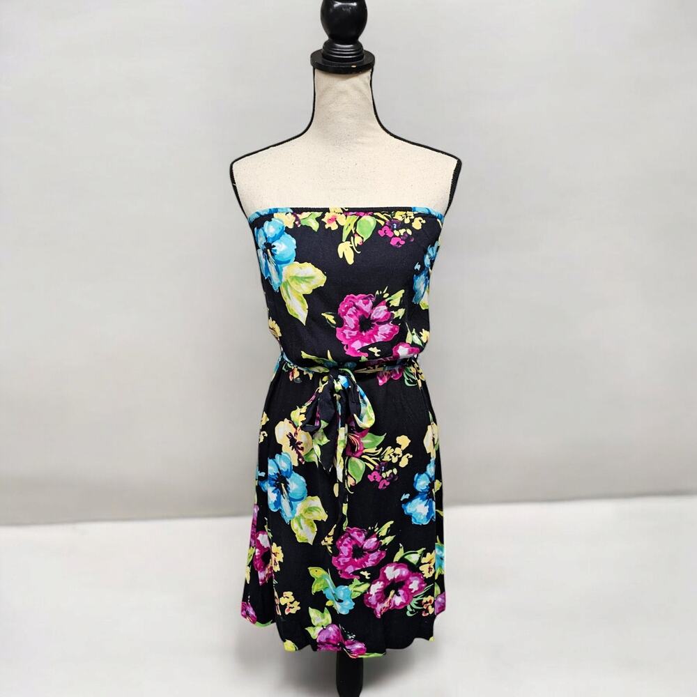 Vintage H&M Womens Y2K Fairy Strapless Size 8 Dark Floral Tropical Grunge